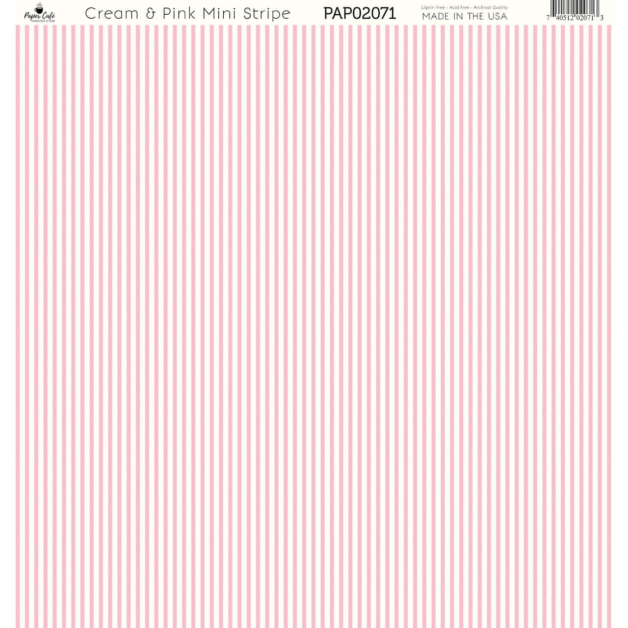 Paper Caf&#xE9; Cream &#x26; Pink Mini Stripe 12&#x22; x 12&#x22; Cardstock, 15 Sheets